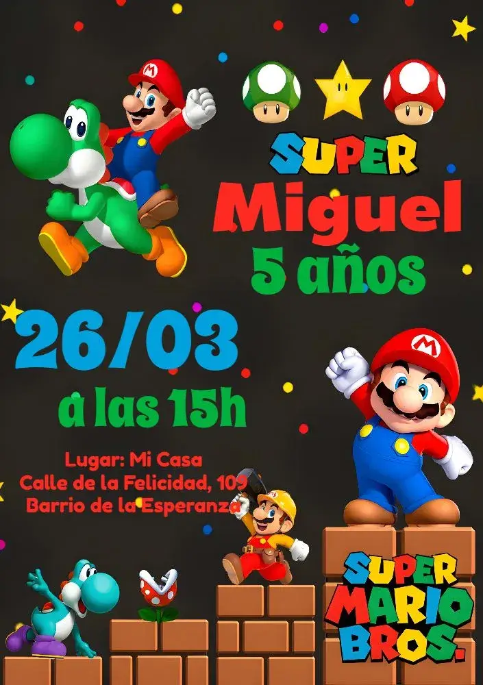 Invitación Super Mario Bros Estrella