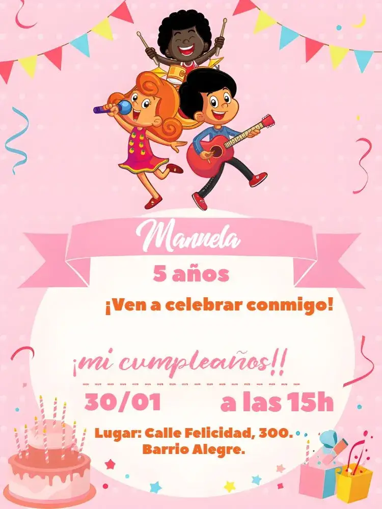 Invitación 3 Palabritas Rosa Infantil