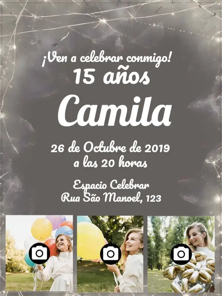 Invitación 15 Años Pizarra con Collage de Fotos – tema 15 años pizarra, moderno, delicado, femenino, mosaico, elegante