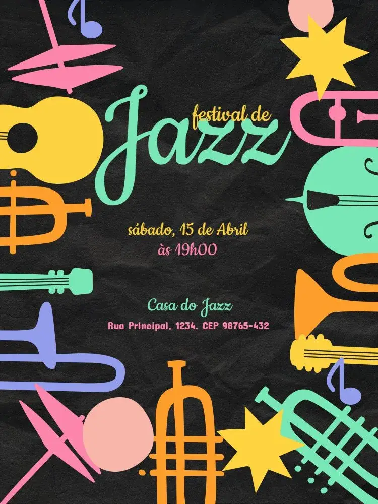 Invitación Con Tema Música Jazz Encuentro editable y personalizable