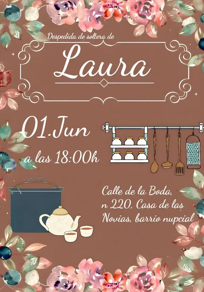 Invitación Despedida de soltera Floral Azul – tema Despedida de Soltera floral, azul, elegante, moderno, colorido, aconchegante