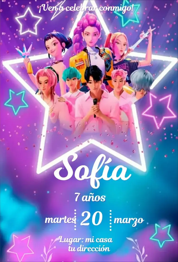 Invitación Guerreras del Kpop 4 – tema Cumpleaños colorido, moderno, jovial, temático, divertido