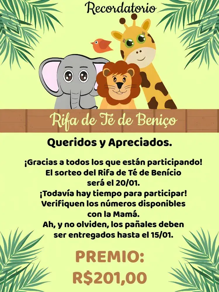 Invitación Recordatorio De Baby Shower Safari Bosque editable y personalizable