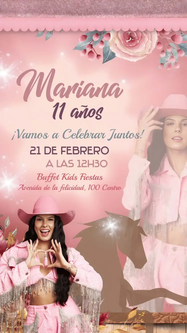 Invitación Ana Castela Vaquera Niña editable y personalizable
