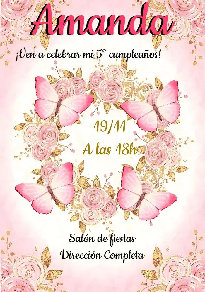 Invitación Jardín De Mariposas Rosa