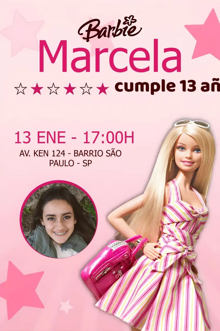 Invitación Barbie Con Foto a Color – tema 15 años colorido, lúdico, moderno, temático, divertido