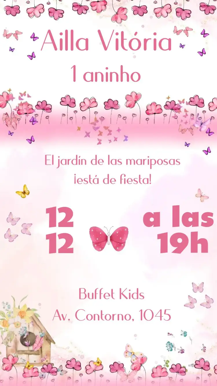 Invitación Jardín de las Mariposas – tema Cumpleaños Infantil colorido, floral, lúdico, encantado, natural