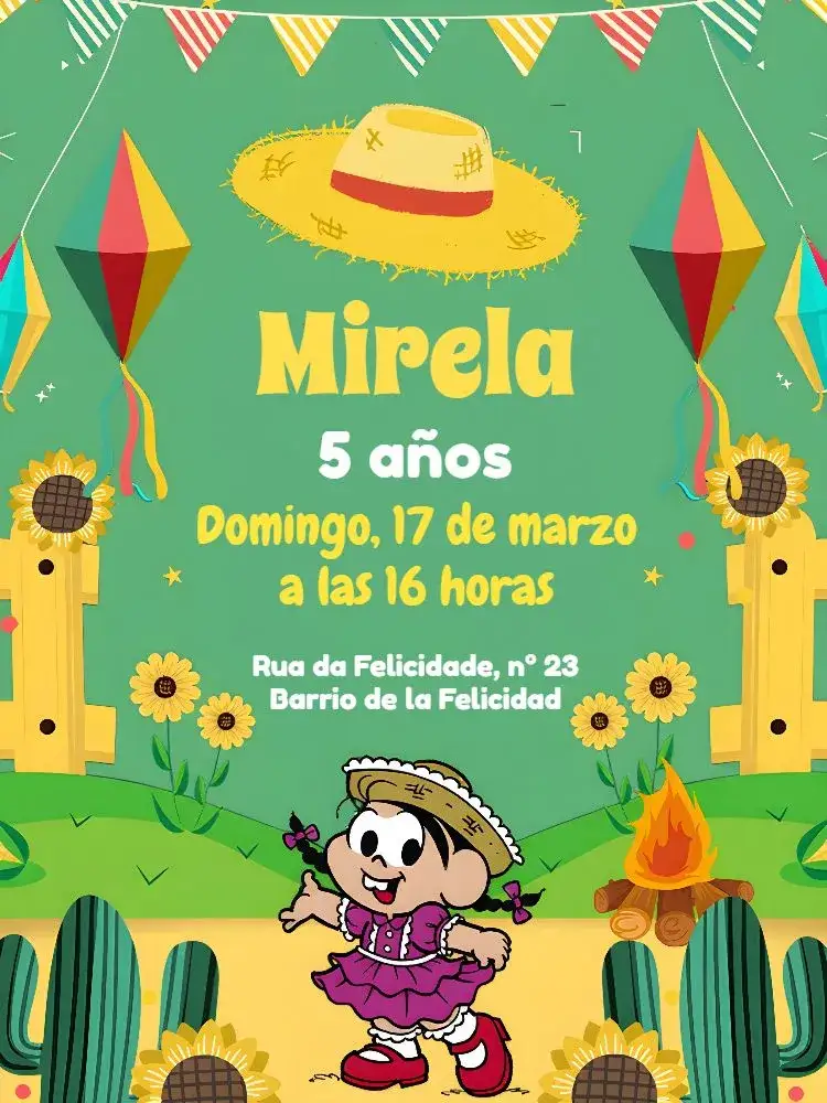 Invitación Turma Da Mónica San Juan Colorido – tema Fechas Conmemorativas colorido, infantil, temático, festivo, divertido