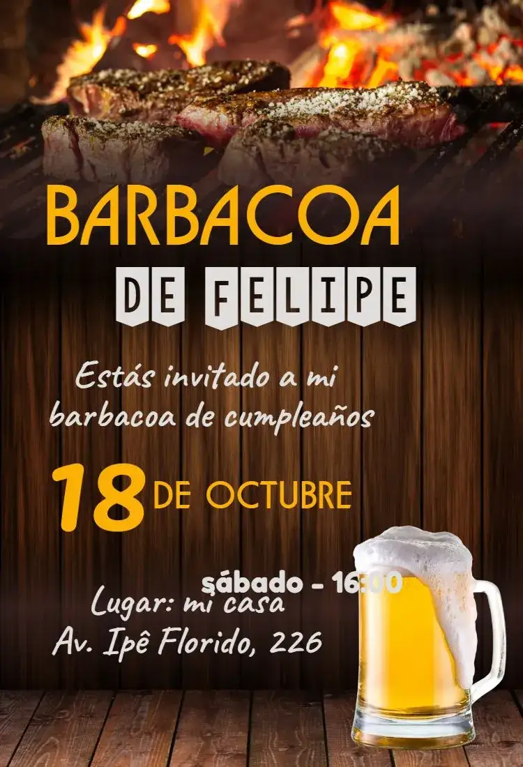 Invitación Barbacoa de bar – tema 15 años vibrante, informal y relajado, rústico, colorido, alegre, estilo de bar