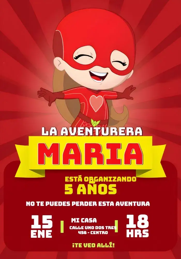 Invitación Aventurera Roja - Gi Menino