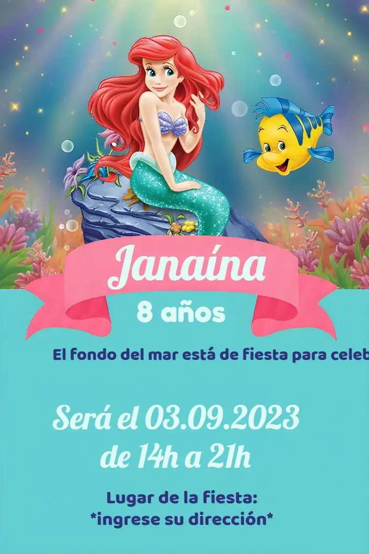Invitación La Sirenita de Disney – tema Más buscados colorido, fantasía, marino, ilustraciones infantiles, tropical