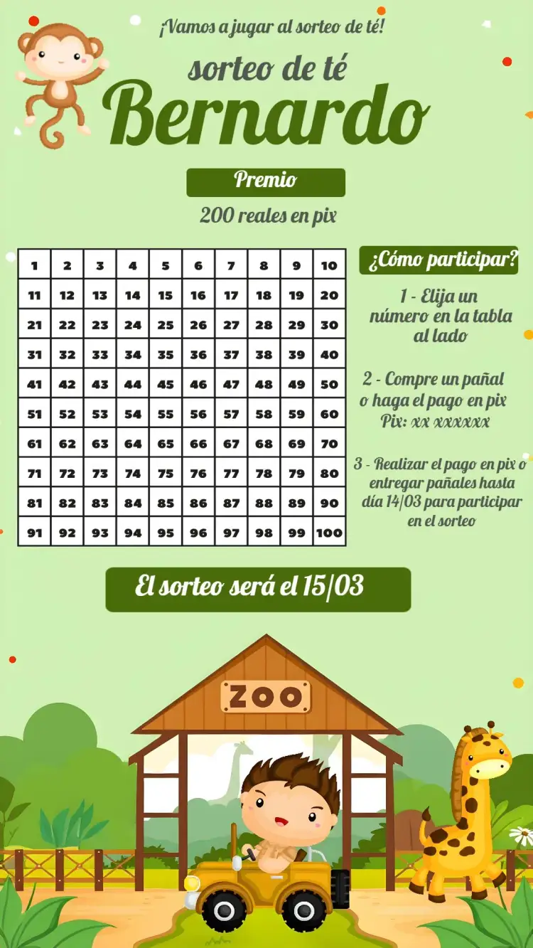 Invitación Té Rifa Safari Cha editable y personalizable