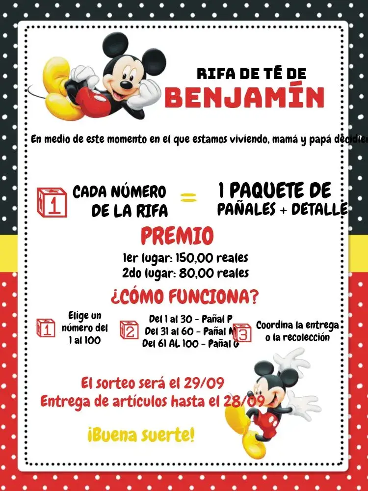 Invitación Cha Rifa Mickey Niño
