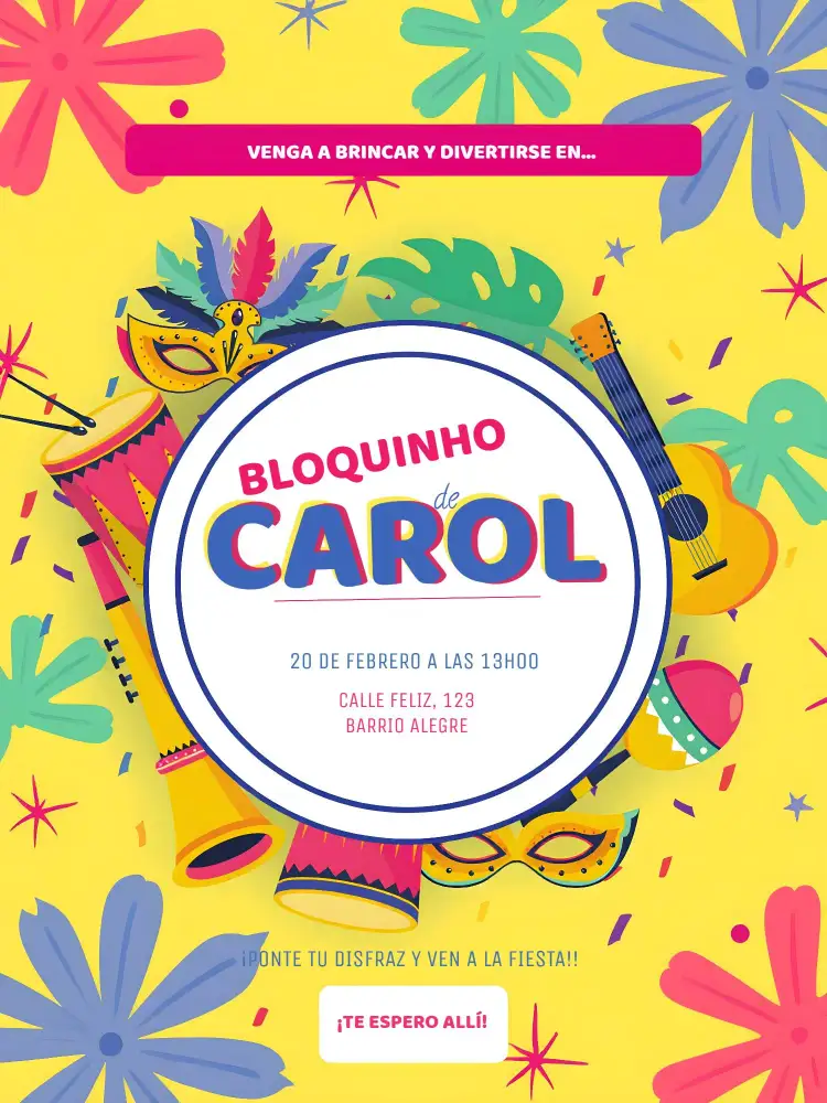 Invitación Fiesta De Carnaval Blanco – tema Fechas Conmemorativas carnaval, colorido, festivo, blanco, moderno, divertido