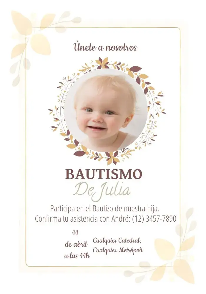 Invitación Bautizo Niña Floral Con Foto Bautismo – tema Bautismo floral, delicado, infantil, pastel, moderno