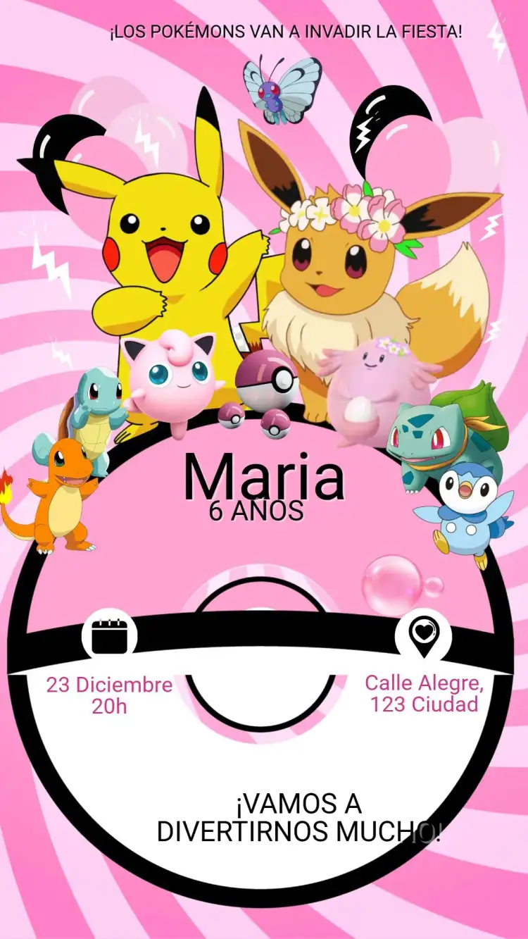 Invitación Invitación Digital Cumpleaños Pokémon – tema Cumpleaños Infantil colorido, lúdico, divertido, moderno, infantil, temático