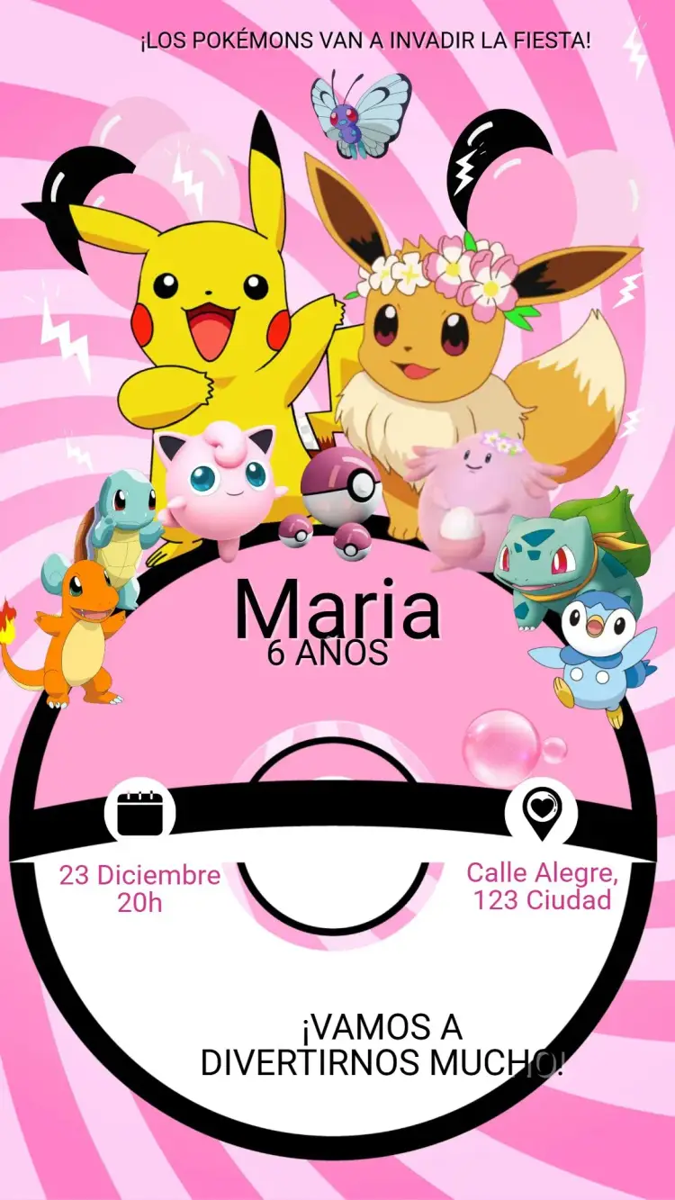 Invitación Digital Cumpleaños Pokémon