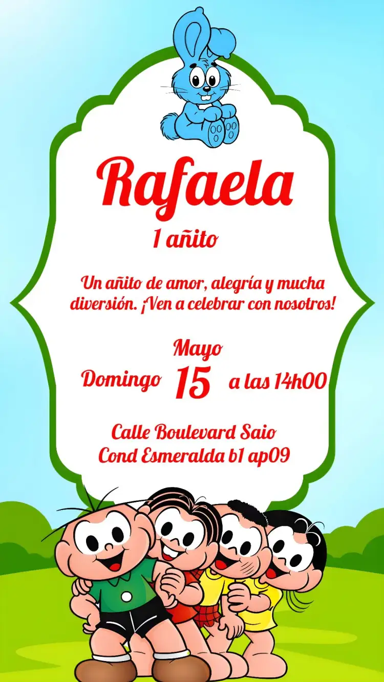 Invitación Turma Da Mônica Cebolinha – tema Cumpleaños Infantil colorido, divertido, infantil, lúdico, temático, vibrante