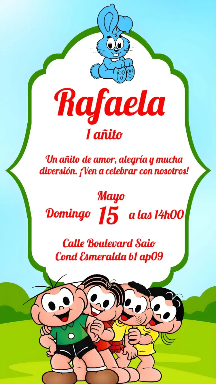 Invitación Turma Da Mônica Cebolinha editable y personalizable