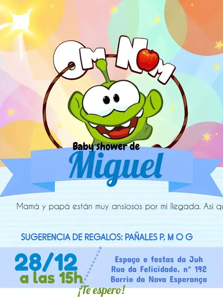 Invitación Baby Shower On Nom Green Tea – tema Baby Shower verde, moderno, minimalista, divertido, colorido