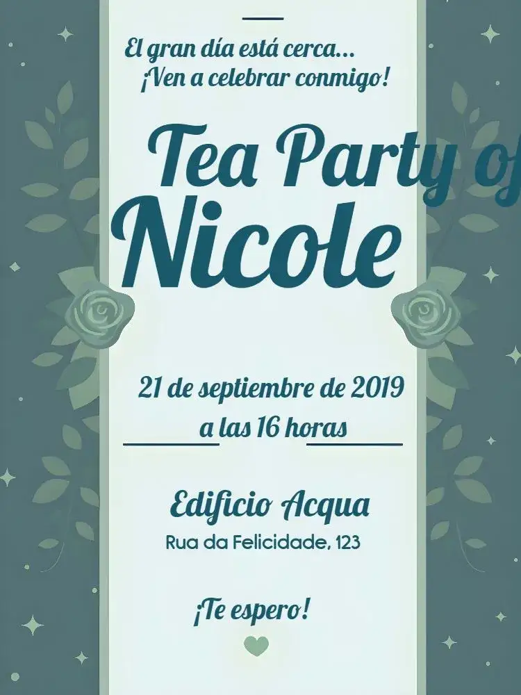 Invitación Despedida de soltera de la novia – tema Despedida de Soltera floral, romántico, verde, rosas, azul, moderno