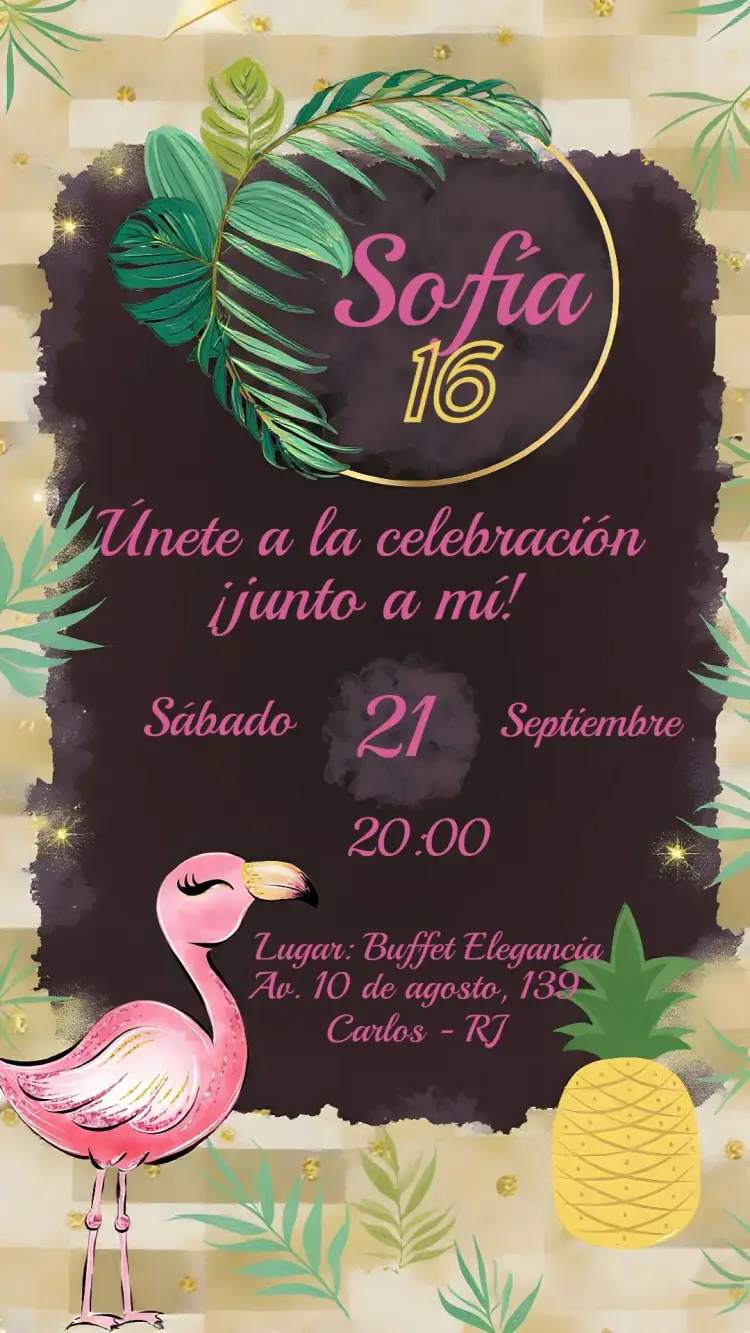Invitación Flamingo Frutas