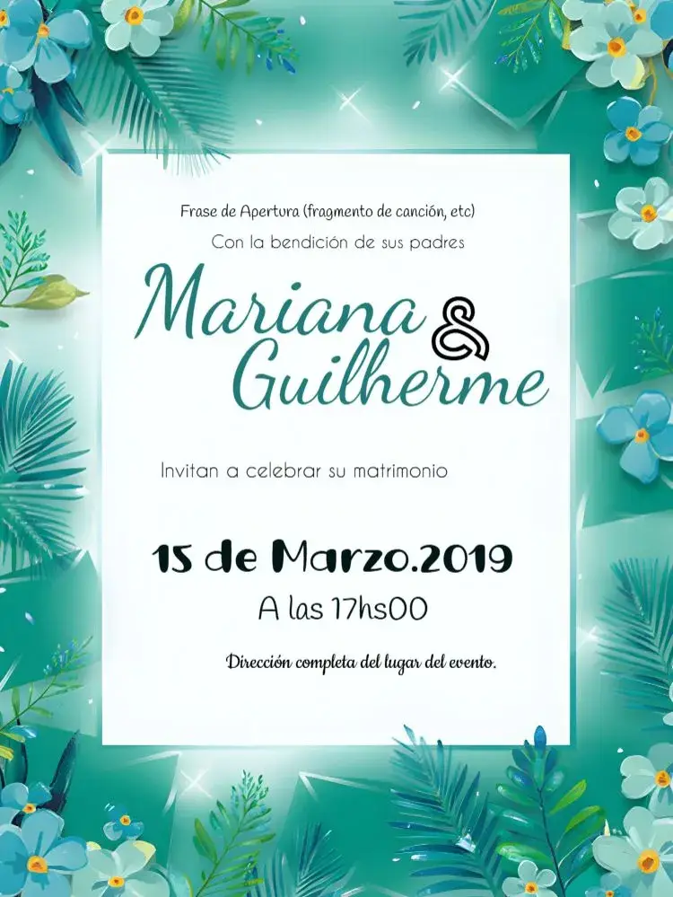 Invitación Boda Floral Azul