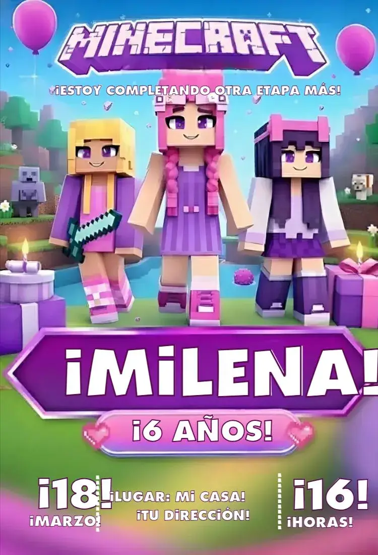 Invitación Invitación Minecraft Niña editable y personalizable