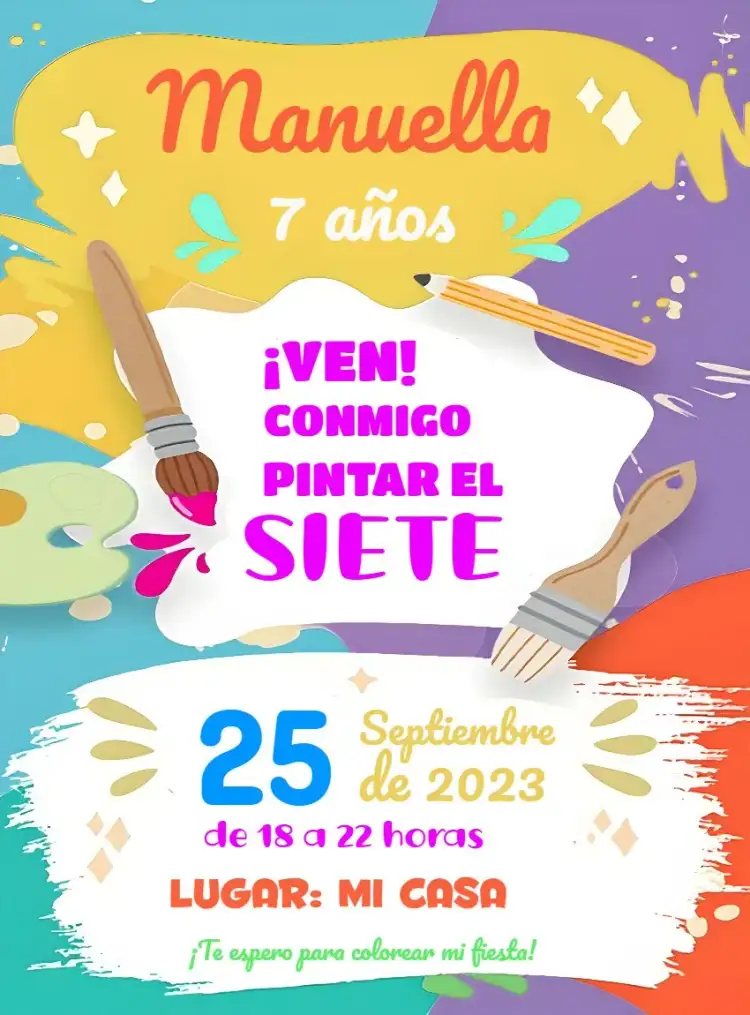 Invitación Pintando El Siete Online – tema Más buscados colorido, divertido, ilustraciones infantiles, moderno, juguetón