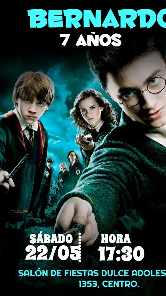 Invitación Harry Potter Infantil – tema Cumpleaños Infantil mágico, colorido, fantástico, temático, divertido