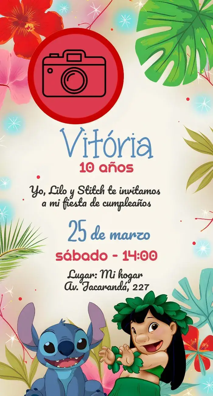 Invitación Lilo & Stitch Con Foto