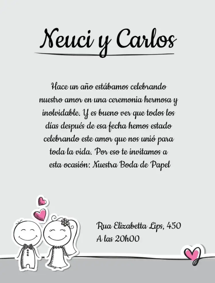 Invitación Bodas De Papel Fiesta – tema Boda elegante, romántico, minimalista, moderno, clásico, corazón
