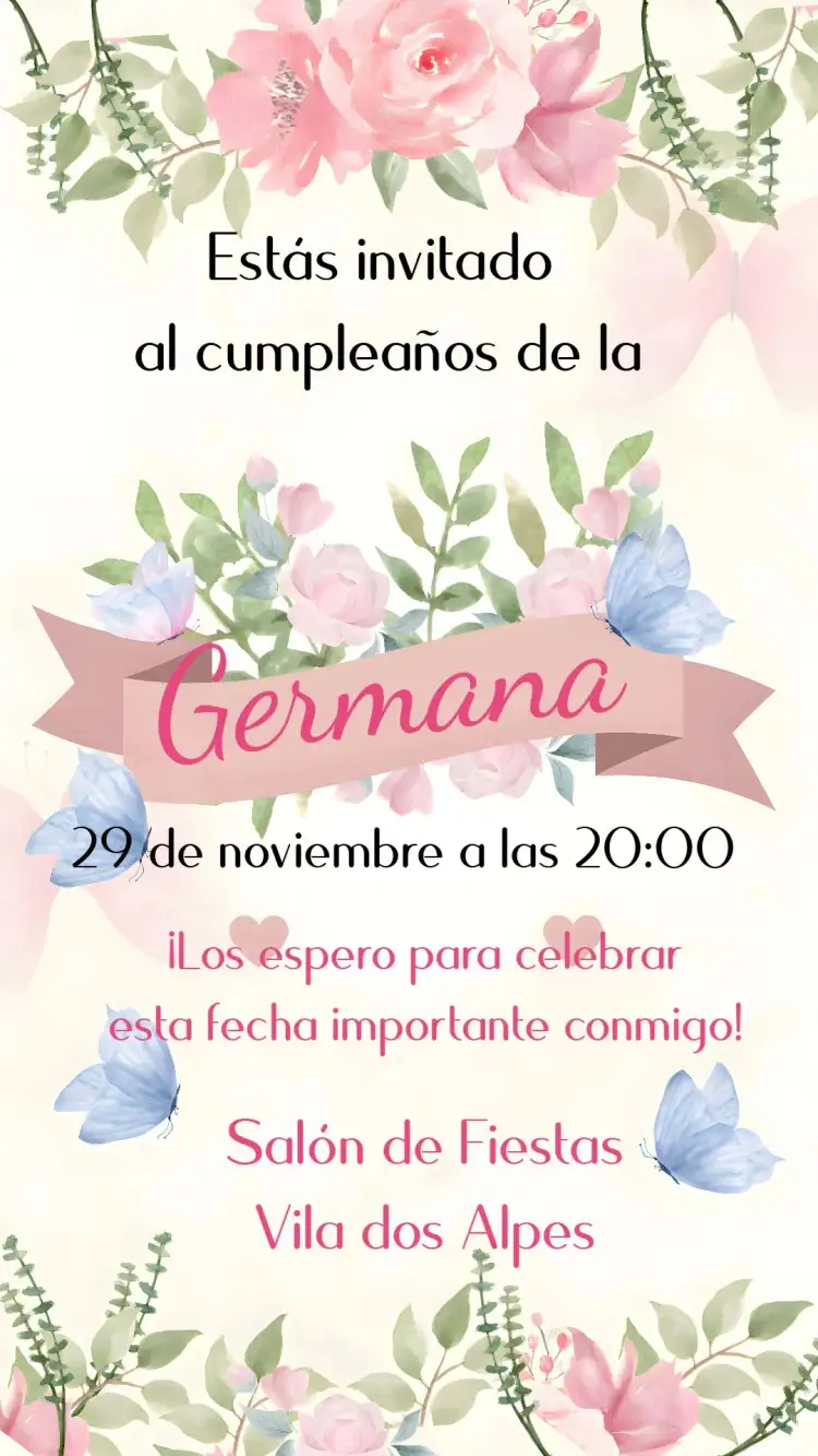 Invitación Cumpleaños Adulto – tema Cumpleaños floral, moderno, elegante, vintage, minimalista