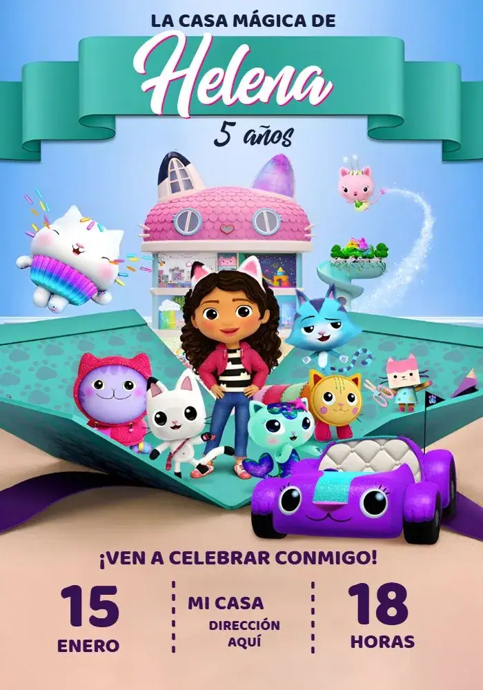 Invitación La Casa Mágica de Gabby Roxo