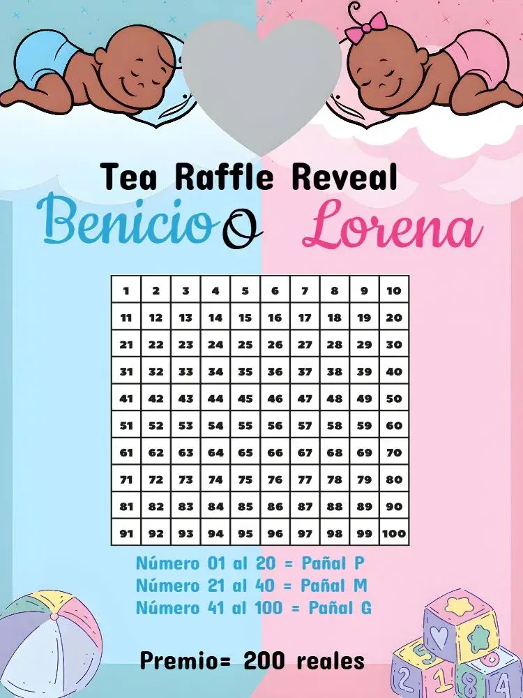 Invitación Té Rifa Revelación Bebés Niña editable y personalizable
