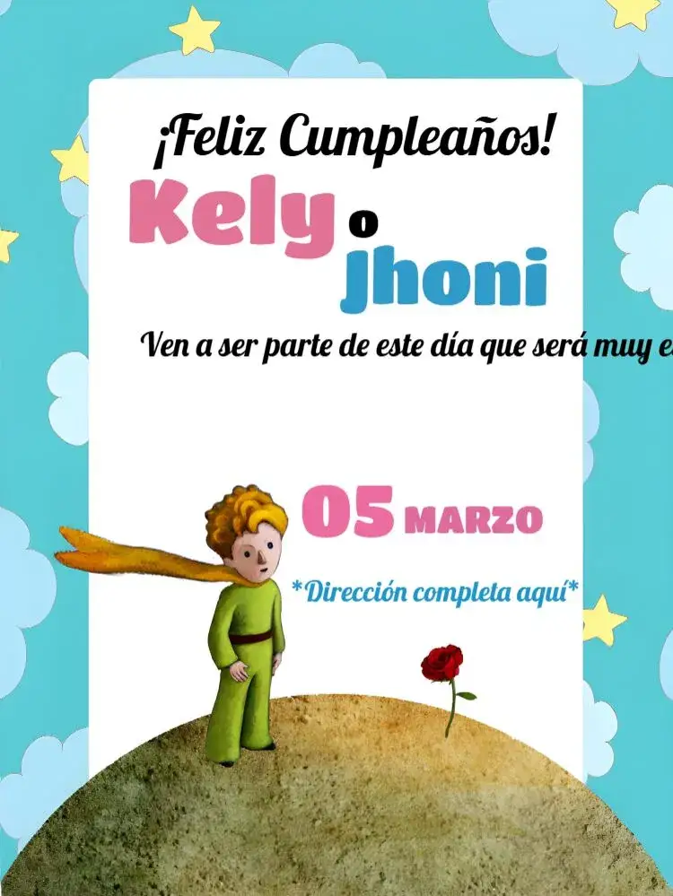 Invitación Pequeño Príncipe Molde – tema Más buscados lúdico, colorido, infantil, delicado, soñador