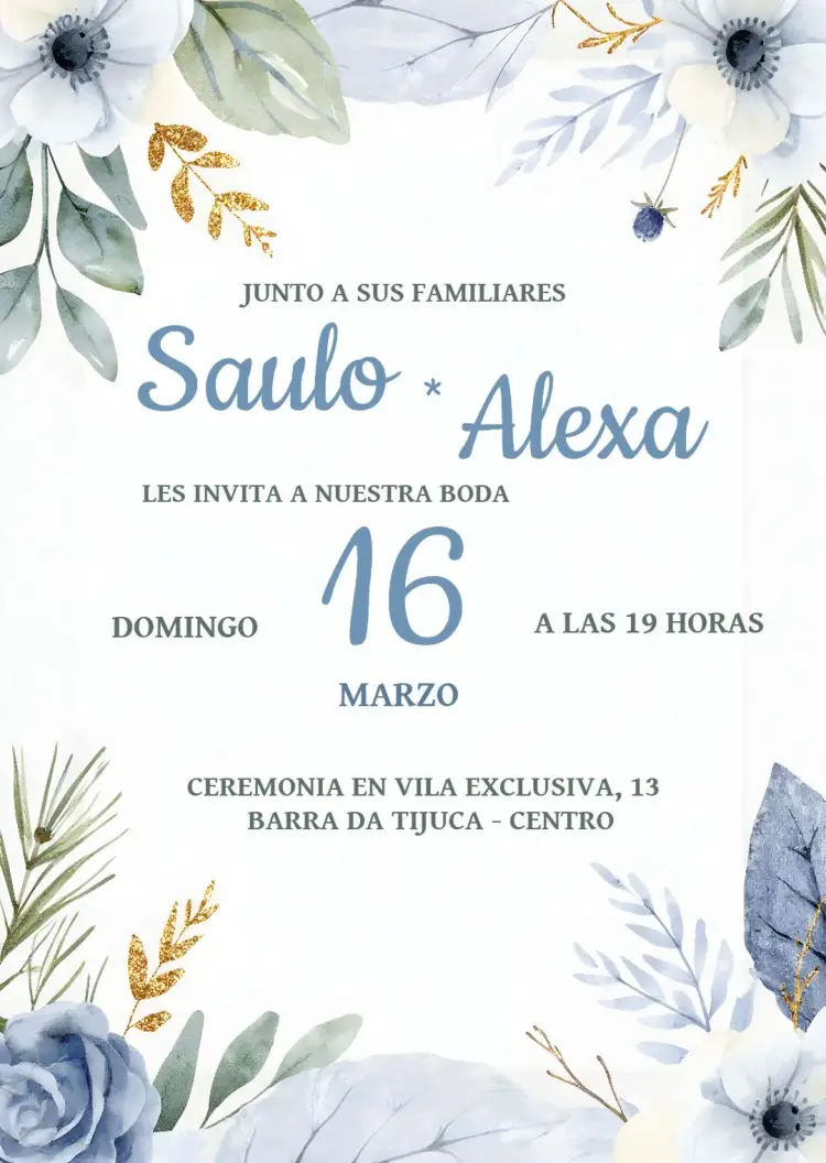 Invitación Boda Floral Pareja editable y personalizable