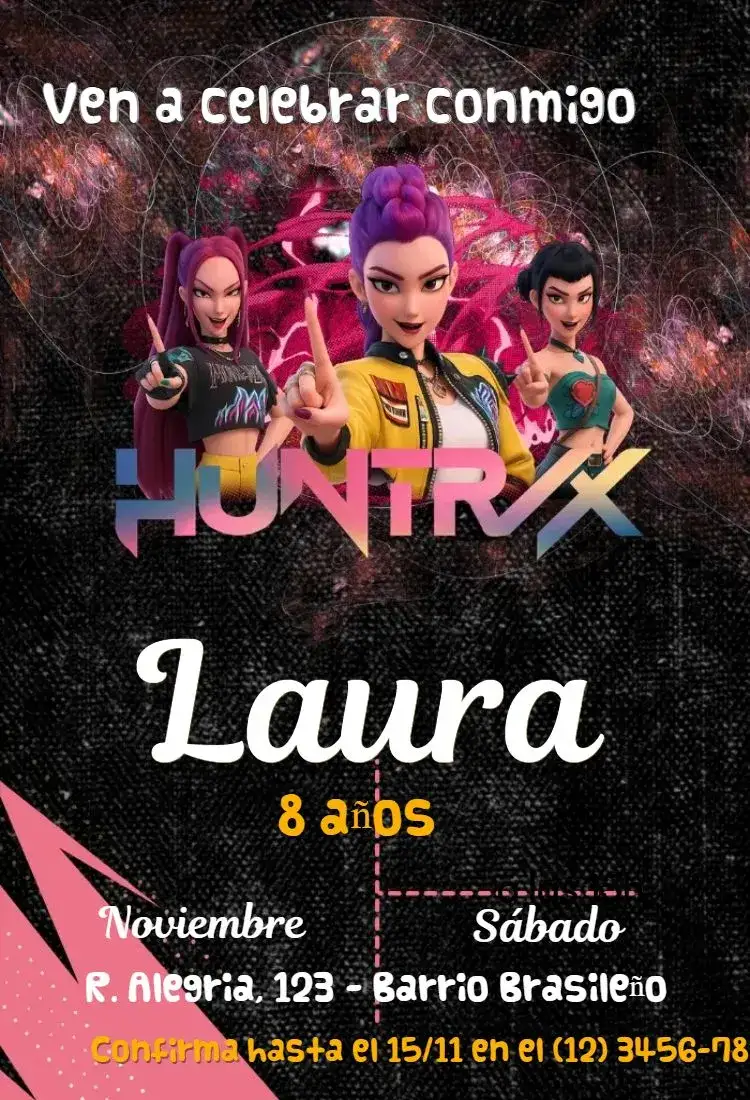 Invitación Cazadores de Demonios K-Pop – tema Cumpleaños Infantil K-Pop, colorido, moderno, jovial, divertido