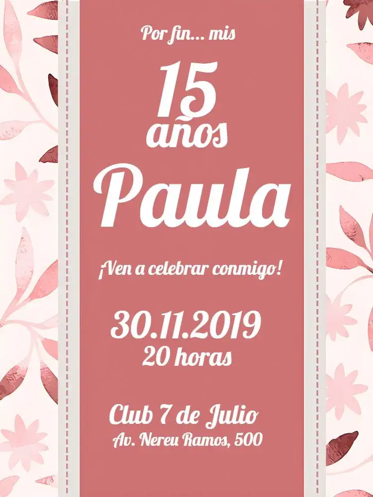 Invitación 15 Años Rosa Acuarela Follaje – tema 15 años rosa, acuarela, hojas verdes, delicado, elegante, moderno