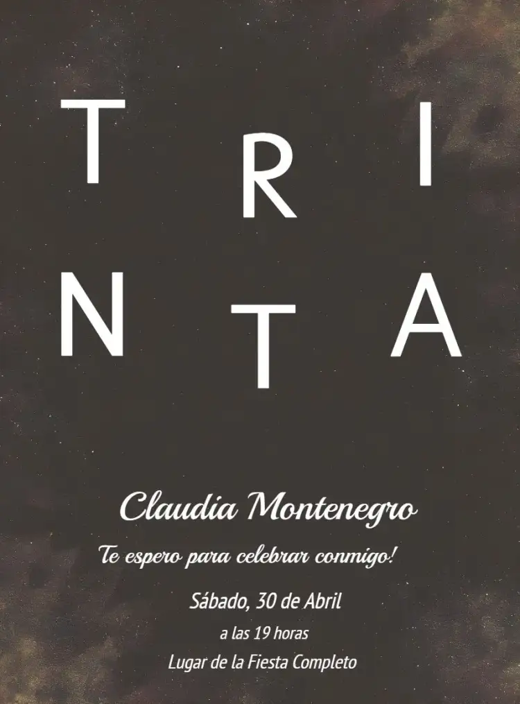 Invitación Treinta Años Minimalista Glitter – tema 15 años minimalista, brillante, negro, moderno, sofisticado, elegante