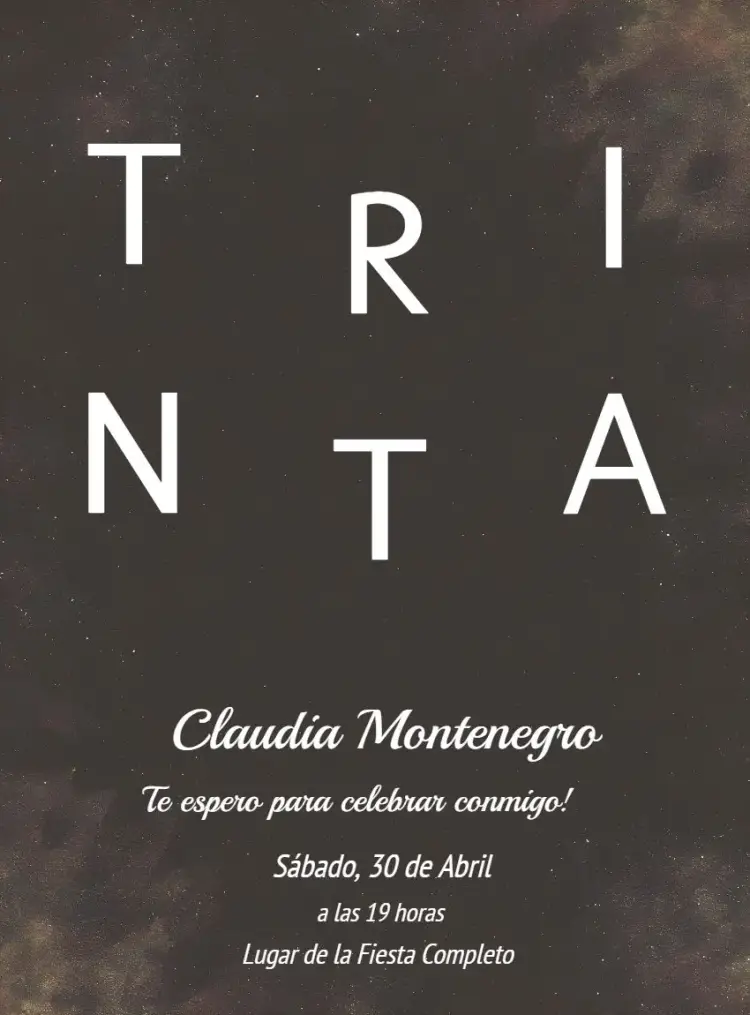 Invitación Treinta Años Minimalista Glitter