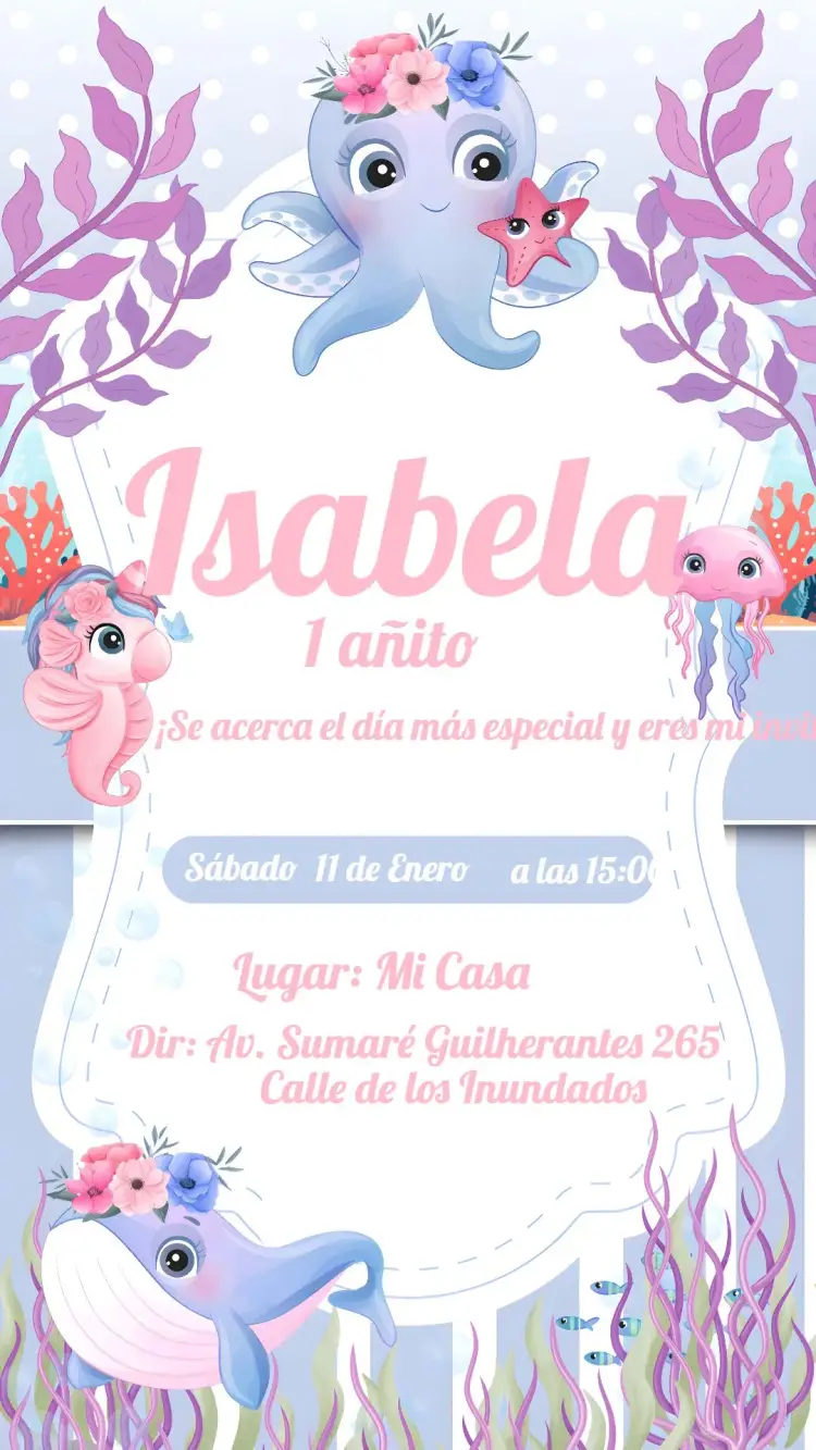 Invitación Fondo Del Mar Floral Pulpo
