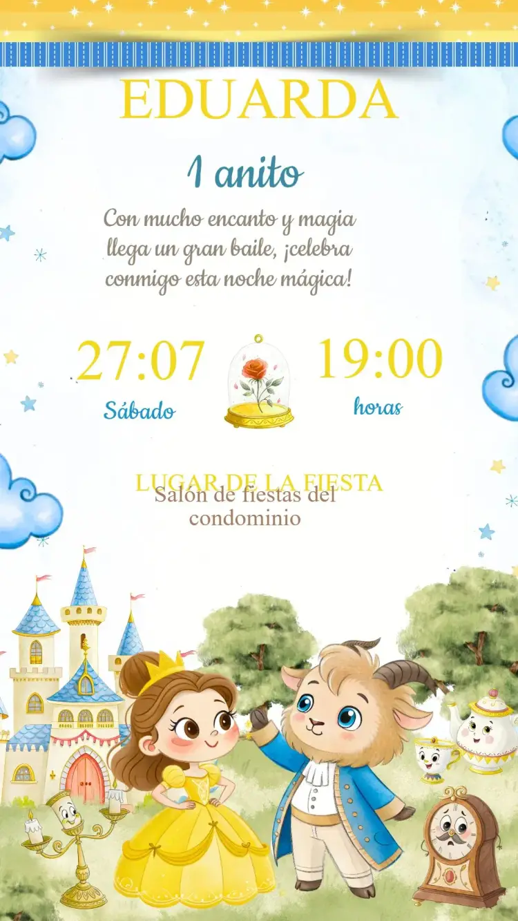 Invitación Cumpleaños La Bella y la Bestia