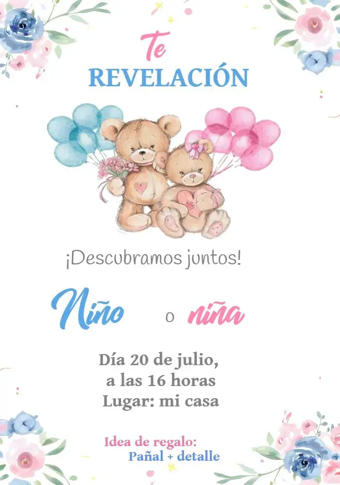 Invitación Baby Shower Ositos Acuarela