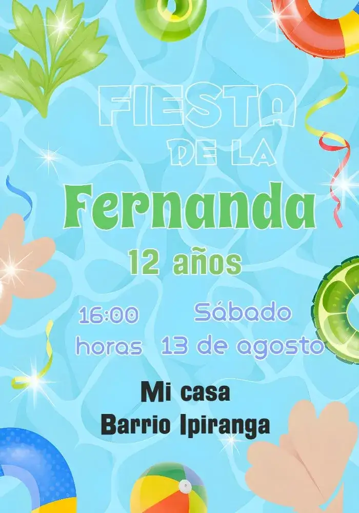 Invitación Pool Party Infantil – tema Más buscados colorido, tropical, divertido, verano, marino