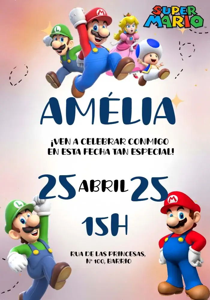Invitación Super Mario Bros Nintendo