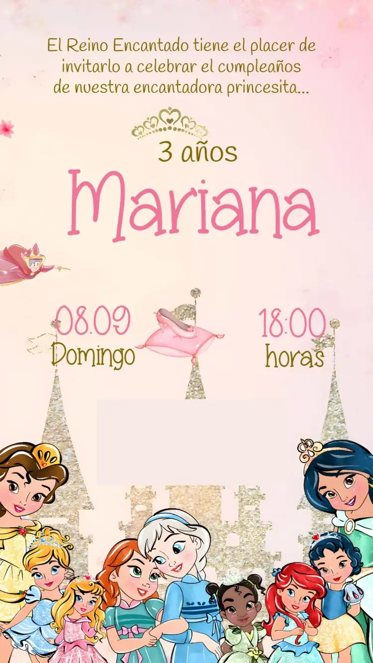 Invitación Princesas De Disney Glitter