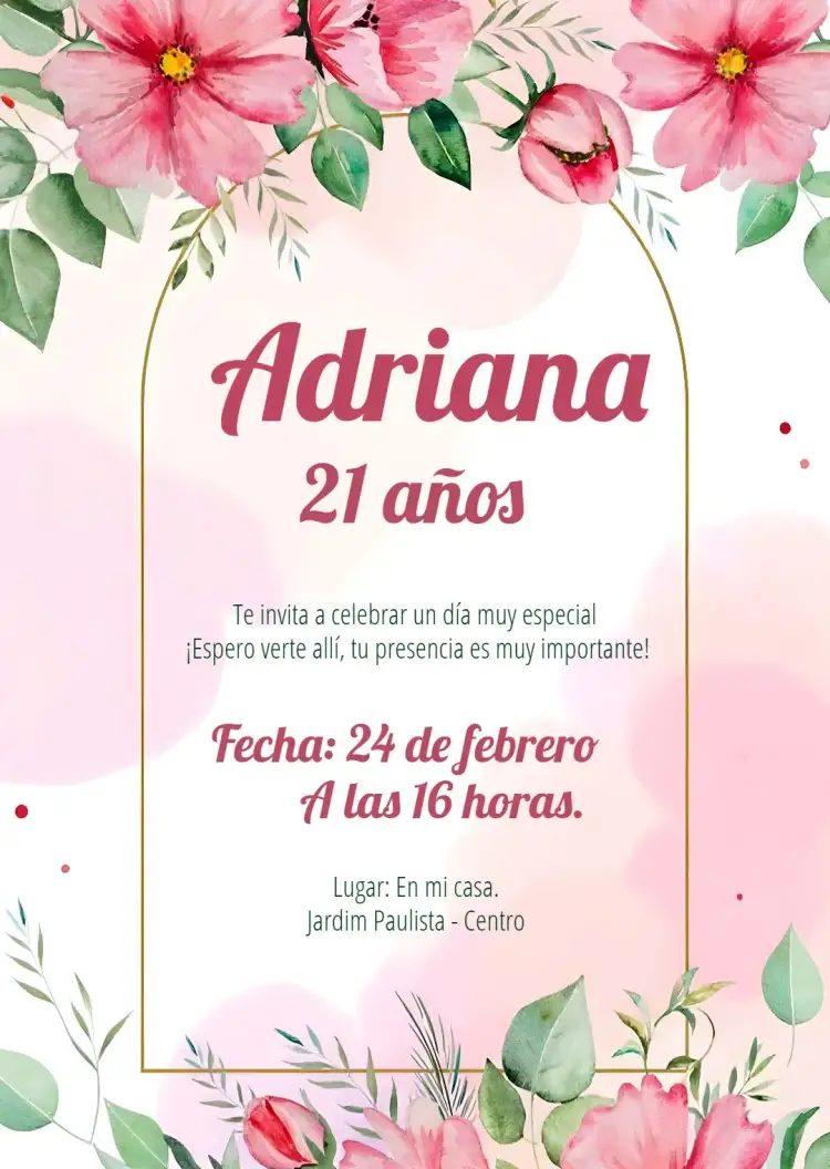 Invitación Floral Femenino – tema Cumpleaños Infantil floral, romántico, suave, colorido, infantil, femenino