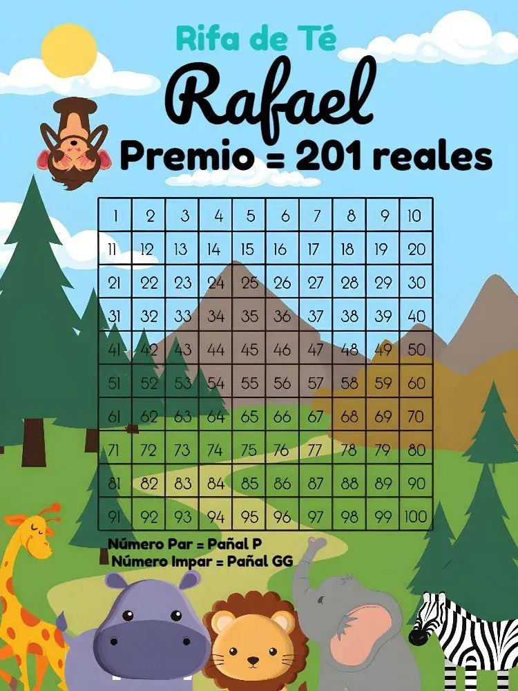 Invitación Té Rifa Safari Jirafita