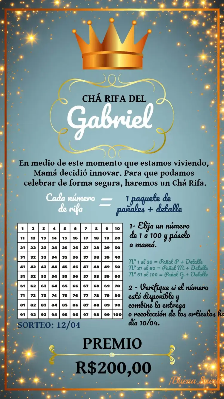 Invitación Té Rifa Osito Príncipe Cha